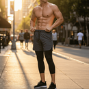 Calça Legging Masculina 2 em 1 com Shorts de Compressão, Bolso para Celular, Academia e Corrida