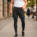 Calça Legging Masculina 2 em 1 com Shorts de Compressão, Bolso para Celular, Academia e Corrida