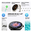 Smartwatch GPS BETTDOW com aplicativo de IA integrado, 100 modos esportivos, resistência à água de 3 ATM e tela AMOLED