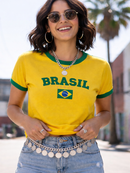 T-shirt Camiseta Do Brasil Camisa Feminina Estampada Lançamento Copa Envio Imediato