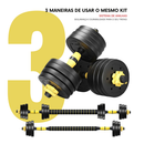 Kit Halteres 3 em 1 40kg Anilha Barra Musculação Academia Peso Ajustável Segurança e Durabilidade